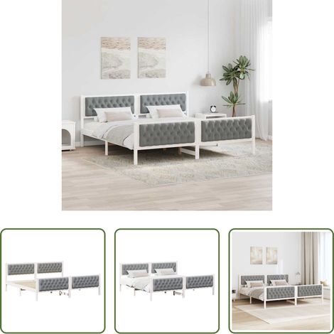 vidaXL Polyester Kopfteil - Bettrahmen Hellgrau 200 x 200 cm Massives Kiefernholz (1/5)