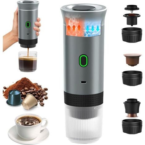 Machine à Café Portable, 3 en 1 Cafetières Expresso à Capsules et Café Moulu Machine à Expresso Électrique Chauffage Rapide pour Bureau Voyage Camping Maison (Argenté) (1/5)