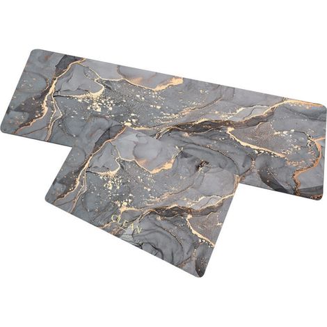 Lot de 2 Tapis de Cuisine en Terre de Diatomée Doux - Dimensions 45x70cm et 45x120cm - Motif Marbre et Suie, Facile à Nettoyer