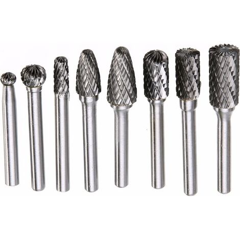 Ensemble de 8 fraises rotatives carbure de tungstène 6mm tige 10mm tête – Double coupe pour bois, métal et pierre – Usinage efficace (1/4)