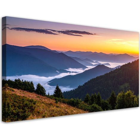 Stampe su Tela, Foresta montagne nella nebbia paesaggio, 80x40 (1/5)