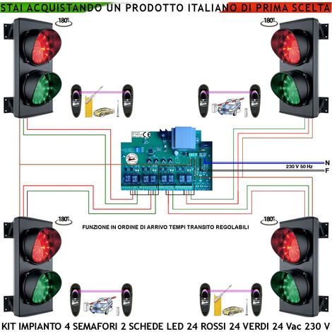Semaforo Garage 4 Livelli Kit Semafori 2 Luci 24 Led Rossi e 24 Verdi 24 Vac IP65 Centrale Con Tempi di Percorrenza Regolabili da 0,5 a 3 Minuti Controllo Ordine di Arrivo Con 4 Coppie di Fotocellule (1/4)