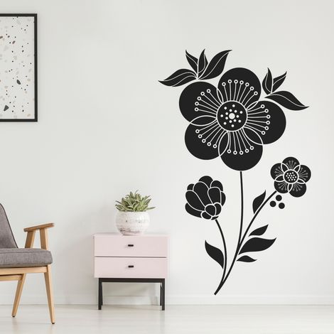 Sticker Mural - Fleurs - 37x57 cm - Noir (1/3)
