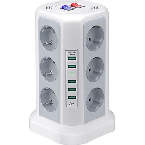 Multiprise avec Interrupteur, blanc,Multiprise avec Interrupteur, Patins Antidérapants, Fil en Cuivre 100% et Protection Contre la Surcharge (1/5)