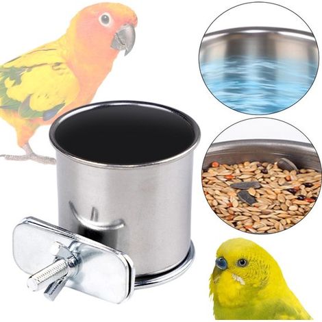 Mangeoire pour oiseaux et perroquets avec support à pince, facile à installer sur cage, diamètre 6,5 cm (1/5)