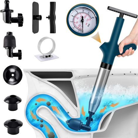 Ensemble de déboucheurs WC à air comprimé haute pression, outil de débouchage multifonctionnel pour toilettes et canalisations (1/5)