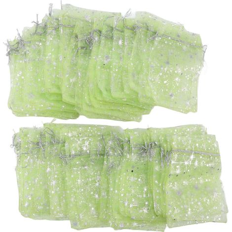 50 petits sacs en filet à étoiles, pochettes à bijoux, sacs à cordon en filet, sacs en organza, 11,4 x 8,4 cm, sacs cadeaux pour bonbons de mariage, vert clair (1/5)