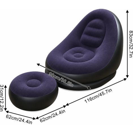 (Bleu marine) Ensemble pouf gonflable portable et repose-pieds, revêtement doux floqué, idéal pour les chambres à coucher (1/5)