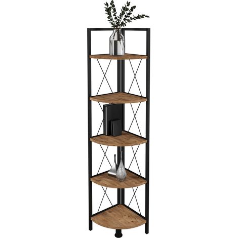VCM Madera Metal Esquina Estante de Almacenamiento Estante Estante Decoración Libros Stand Estante Insasi 5 (Roble de Miel) (1/2)