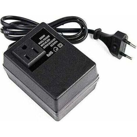 Transformateur 220V à 110V, 200W, avec prise européenne, pour une tension réduite.