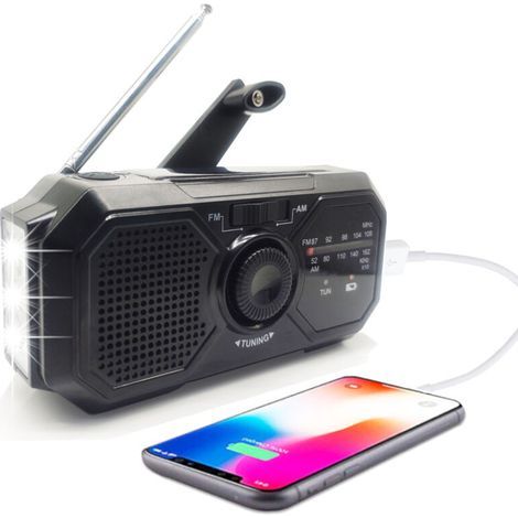 Radio Portable Manivelle Radio Solaire Survie AM/FM Radio Dynamo USB-C 2500mAh Rechargeable avec Lampe de Poche LED Alarme SOS Boussole Petit Radio pour Urgence Extérieure Randonnée Camping (1/5)