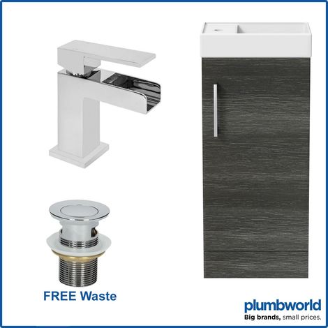 400mm Charcoal Grey Bathroom Vanity Unit with Basin Sink Storage with Dakota Waterfall Mixer Tap & Waste (1/5)