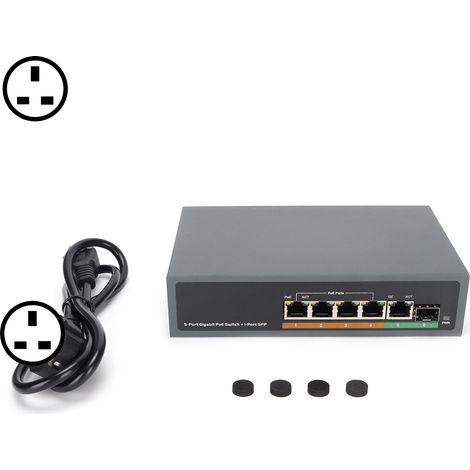 Commutateur POE 5 ports Gigabit complet avec interface fibre optique SFP IEEE802.3af/at 65W, équipement réseau 100-240V prise UK (1/5)