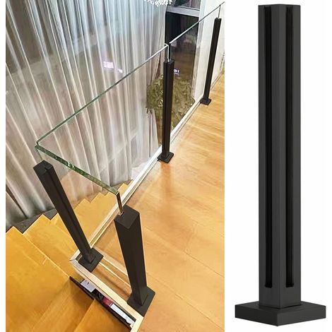 Poteau de garde-corps en verre en acier inoxydable 304 pour escaliers de couloir intérieurs - Système de poteau de garde-corps en verre carré noir - Kit de balustrade d'installation de panneau de verr (1/5)