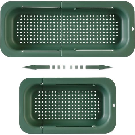 Égouttoir rétractable et pliable – Vert : Idéal pour laver les fruits et légumes, égoutter les pâtes et sécher la vaisselle, se fixe sur l’évier.