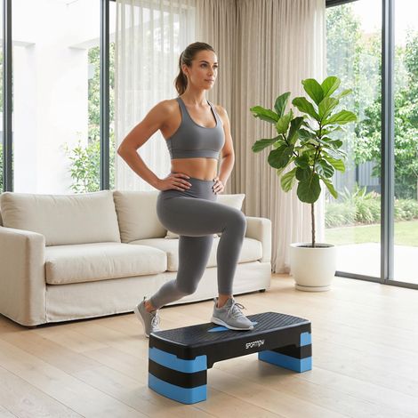 Stepper Fitness Aérobic 3 Niveaux, Hauteur Réglable 10/15/20 cm avec Rehausses, Surface Antidérapante, 68x29x20cm, Bleu (1/5)