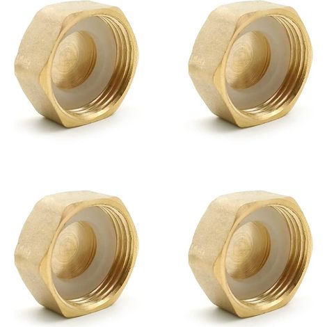 4 Bouchons Robinet Filetés Laiton 1/2" avec 4 Disques de Support (1/5)