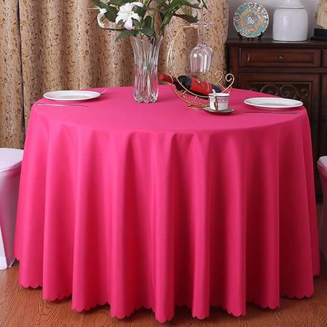 GDHZS-Nappe Ronde Maison hôtel Jupe de Table de Banquet Fuchsia 220cm de diamètre (1/3)