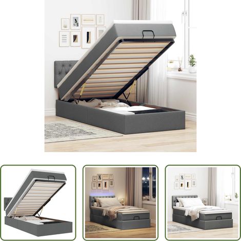 vidaXL LED-Beleuchtung -  Ottomane Bett mit Matratze & LEDs Dunkelgrau 80x200 cm Stoff