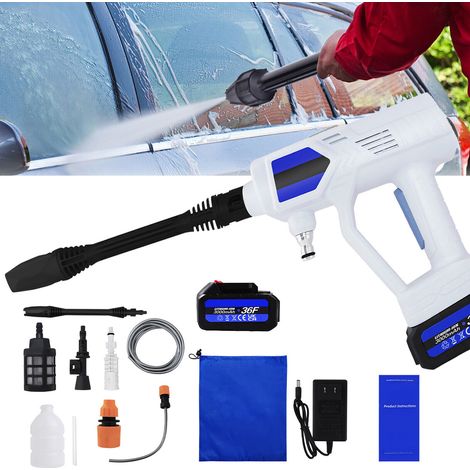 Cordless Power Washer 45 Bar, 21V Portable Pressure Cleaner with Battery Charge , 2 Nozzles, 2 Connectors, Foam Pot, 16FT Hose, Cordless Jet Washer for Patios and Cars