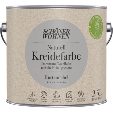 Schöner Wohnen Naturell Kreidefarbe 2,5 Ltr. Küstennebel weiches Graubeige