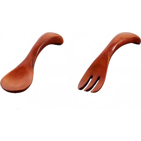 Lot de 2 pièces : petite cuillère et fourchette incurvées en bois de Nanmu, finition laquée antique. Idéales pour épices et confiture. 11 × 2,5 × 2 cm, couleur selon l'image (1/5)