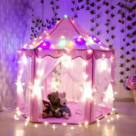 Tente De Jeu - Princesse Avec Lumières LED - 140x140x135 cm - Pour Enfant - Rose - 1 Pièce (1/4)