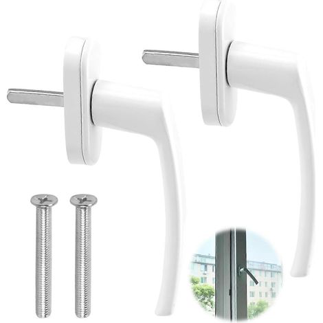Set van 2 witte aluminium raamgrepen zonder sleutel, met eenvoudige schakelaar voor extra veiligheid, ideaal voor ramen, balkondeuren en andere woningaccessoires. (1/4)
