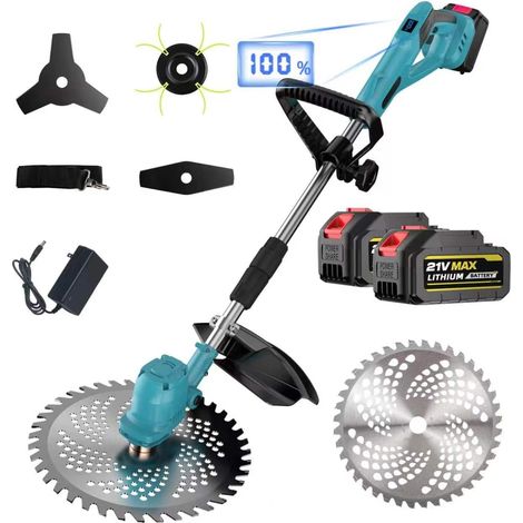 Coupe-Bordures sans Fil, Moteur sans balais 1200W, livré avec 2x4000mAh, télescopique, tête réglable – idéal pelouse, Mauvaises Herbes. (1/5)