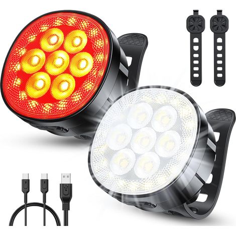 Lumiere Velo, [8+12 Modes] Sets d'Eclairage Velo Phare Avant et Arriere Ultra Brillant pour Cyclisme, Rechargeable USB Lampe Velo LED Puissante Étanche IP65, Feu Arriere Vélo Facile à Installer