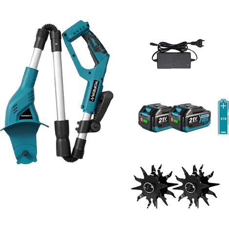 Motozappa, design senza fili, motore ad alte prestazioni, 2 batterie da 3,0 Ah, spina UE 220V-240V