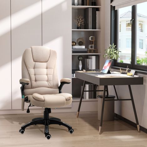 Chaise De Bureau Massante Chauffante Inclinable 130° Pivotante 360° Avec Télécommande, Polyester Marron (1/5)