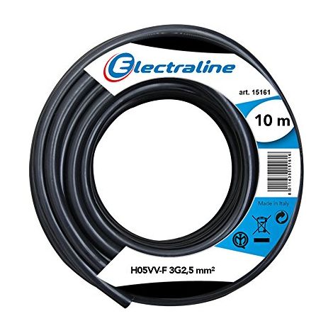 Electraline 11821 Cavo per Prolunghe H05VV-F, Sezione 3G2.5 mm, 10 mt, Nero (1/2)