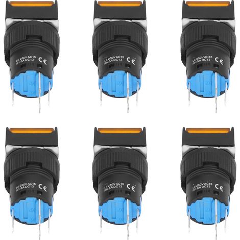 Lot de 25 petits interrupteurs à bouton-poussoir carrés autobloquants avec voyant lumineux, 16 mm, 24 V, 5 A, jaune (1/5)