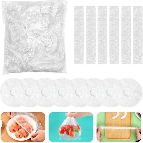 Lote de 350 bolsas de conservación con elástico de plástico extensible - Para alimentos, cuencos, frutas (1/4)