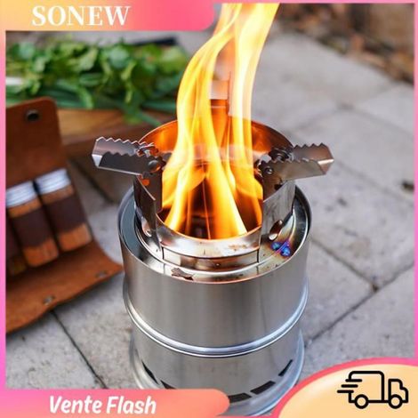 Sonew Réchaud de camping Poêle de Camping pliable en acier inoxydable, poêle à bois Portable pour sac à sport popote Petit 26x5cm (1/5)