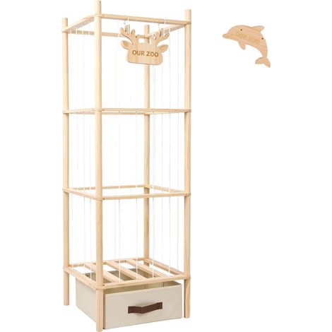 Organizador de peluches, madera natural, almacenamiento multinivel, AMARILLO (1/2)