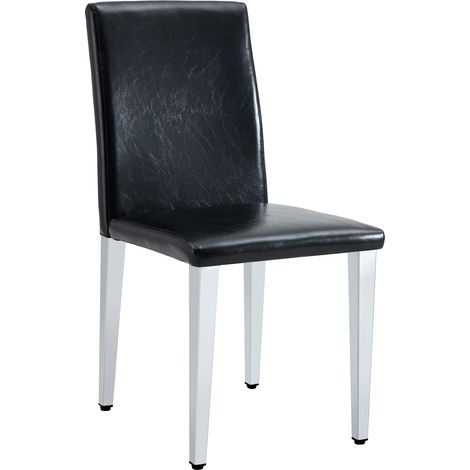 4er-Set Esszimmerstühle aus PU in Schwarz mit silberfarbenen Metallbeinen und Ergonomischer Lehne (1/5)