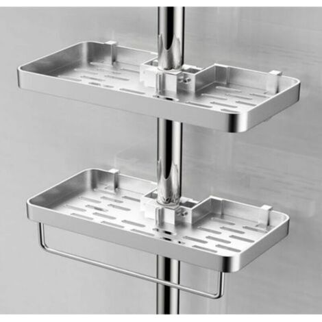 Juego de 2 estantes para ducha sin necesidad de taladrar, jabonera de aluminio con bandeja para gel de ducha, compatible con tubos de 22-25 mm.