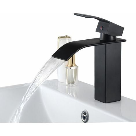 NOIR Robinet de Lavabo en Cascade Mitigeur en Laiton pour Salle de Bain Design Moderne (1/4)