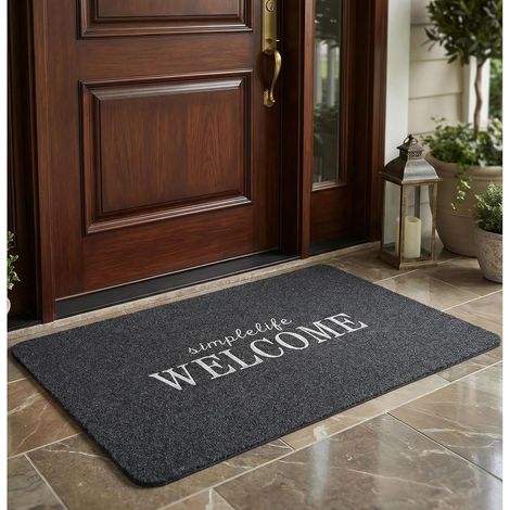 Lot de 2 paillassons de bienvenue - Antidérapants - Pour entrée, porte d'entrée, intérieur et extérieur, jardin (40 x 60 cm, noir) (1/5)