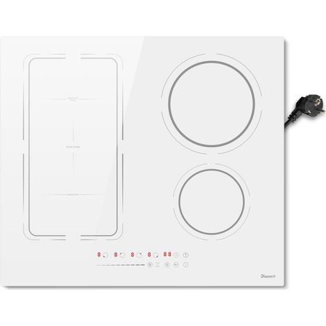 Disaenvir – Plaque à Induction Blanche 4 Feux avec Prise, Table de Cuisson à Induction 3500W avec Zone Flexible, Fonction Boost, Minuterie, Pause, Maintien au Chaud, Verrouillage de Sécurité, 220V (1/5)