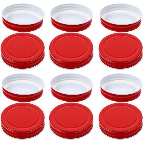 Set mit 12 luftdichten Metalldeckeln für Einmachgläser und Flaschen – 7 x 7 x 1,5 cm – Rot (1/3)