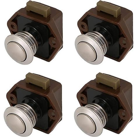 Lot de 4 loquets à bouton-poussoir, mini-verrouillage sans clé pour tiroirs et portes de placards (marron) (1/5)