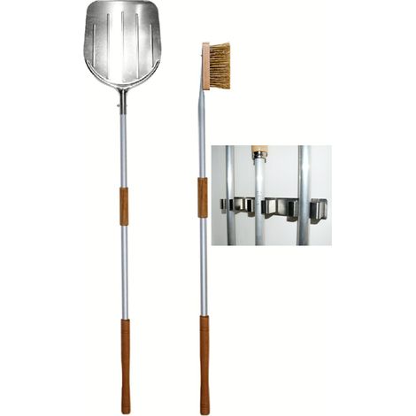 KIT SET PALE PIZZA PIZZE FORNO A LEGNA PALA Q.+ SPAZZOLA P.+ SUPPORTO A MURO 3PZ (1/5)