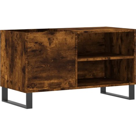 Armadio per dischi contemporaneo con gambe in ferro 85 x 38 x 48 cm grande spazio di archiviazione in legno multistrato rovere fumo 020049120