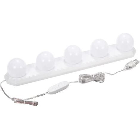 Lampe LED USB à intensité variable pour miroir de salle de bain avec 5 ampoules et câble USB de 33,5 cm (1/5)