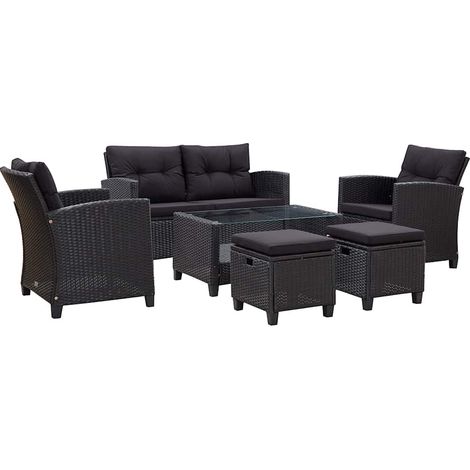Set Divani da Giardino 6 pz con Cuscini in Polyrattan Nero vidaXL
