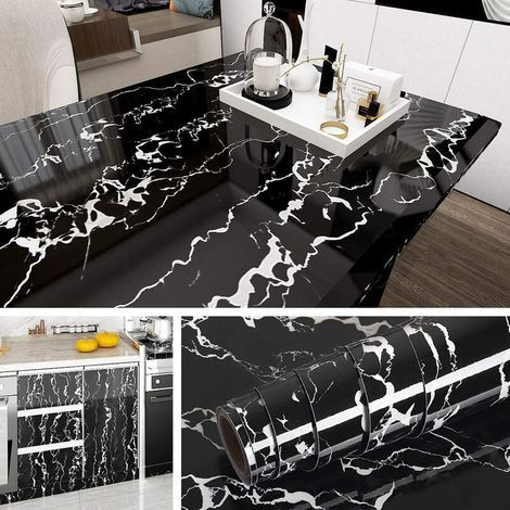GENERIC-Papier Adhésif pour Meuble Marbre Noir et Blanc en Vinyle Stickers Meubles Cuisine Salle de Bain Papier Peint Autocollant Décoratif Amovible pour Table Plan de Travail de 40CMx2M (1/5)