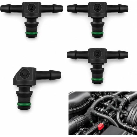 4 Pièces Connecteur Retour Gasoil Injecteur, 1 Raccord 2 Voies + 3 Raccords 3 Voies, Connecteur Renvoi Gasoil Étanche pour Tuyaux Hydrauliques, Retour Injecteur 1.6 Hdi, Carburant Air Eau Huile Gaz (1/5)